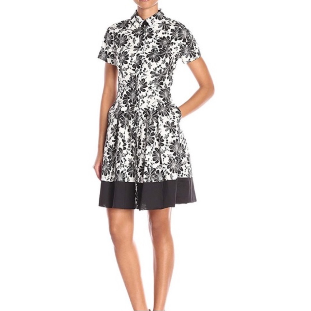 Shoshanna Black and White Floral Button Down Mini A Line Dress